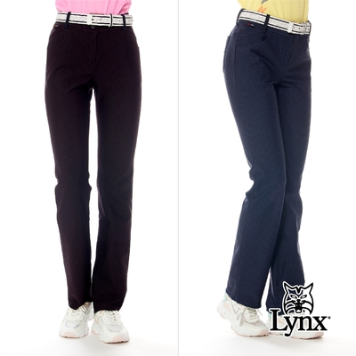 【Lynx Golf】女款日本進口布料保暖舒適經典百搭格紋紋路星球繡標造型窄管長褲(二色)