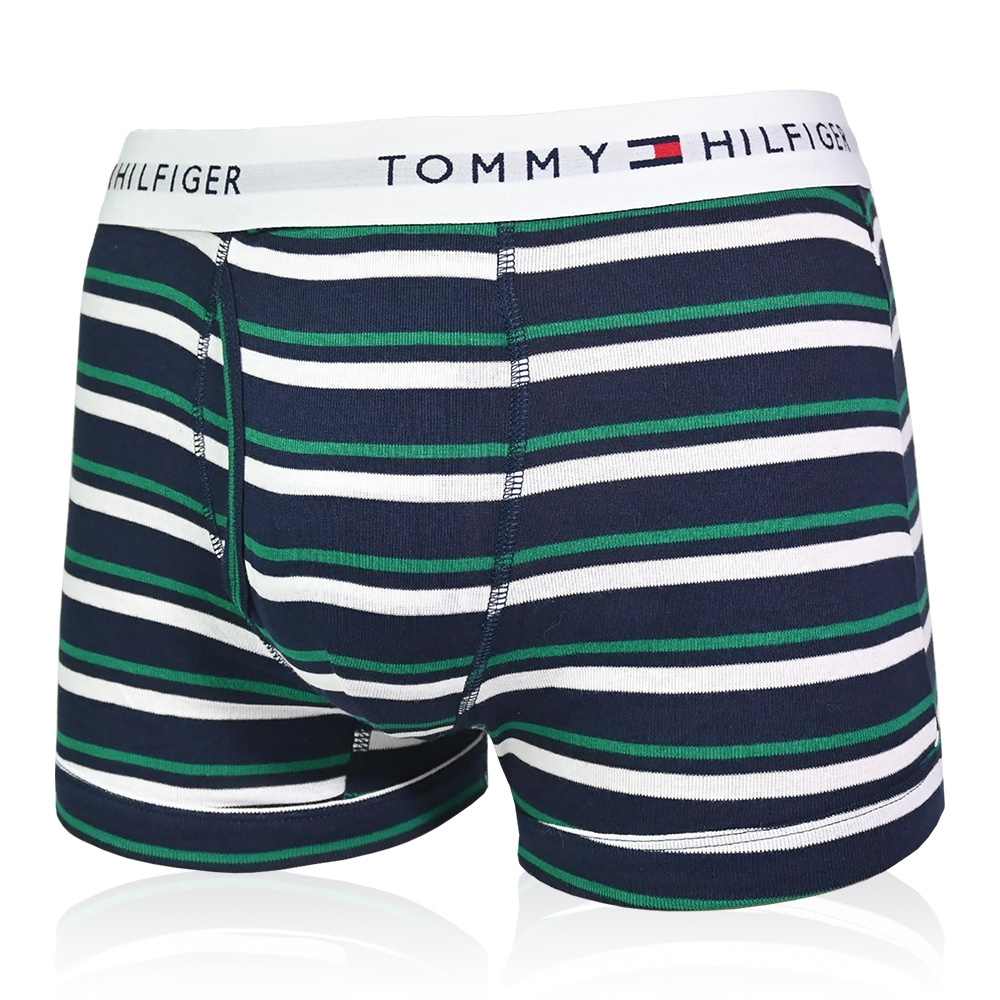 Tommy Hilfiger Cotton Stretch 男內褲 短版棉質高彈性合身平口褲/Tommy四角褲-黑綠白條紋