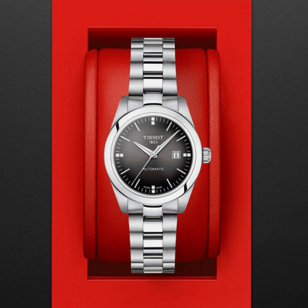 TISSOT天梭 官方授權 T-MY LADY典雅真鑽機械腕錶-黑 29.3mm/T1320071106600