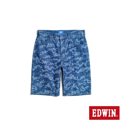 EDWIN EDGE JERSEYS 迦績動能迷彩LOGO合身牛仔短褲-男-石洗綠