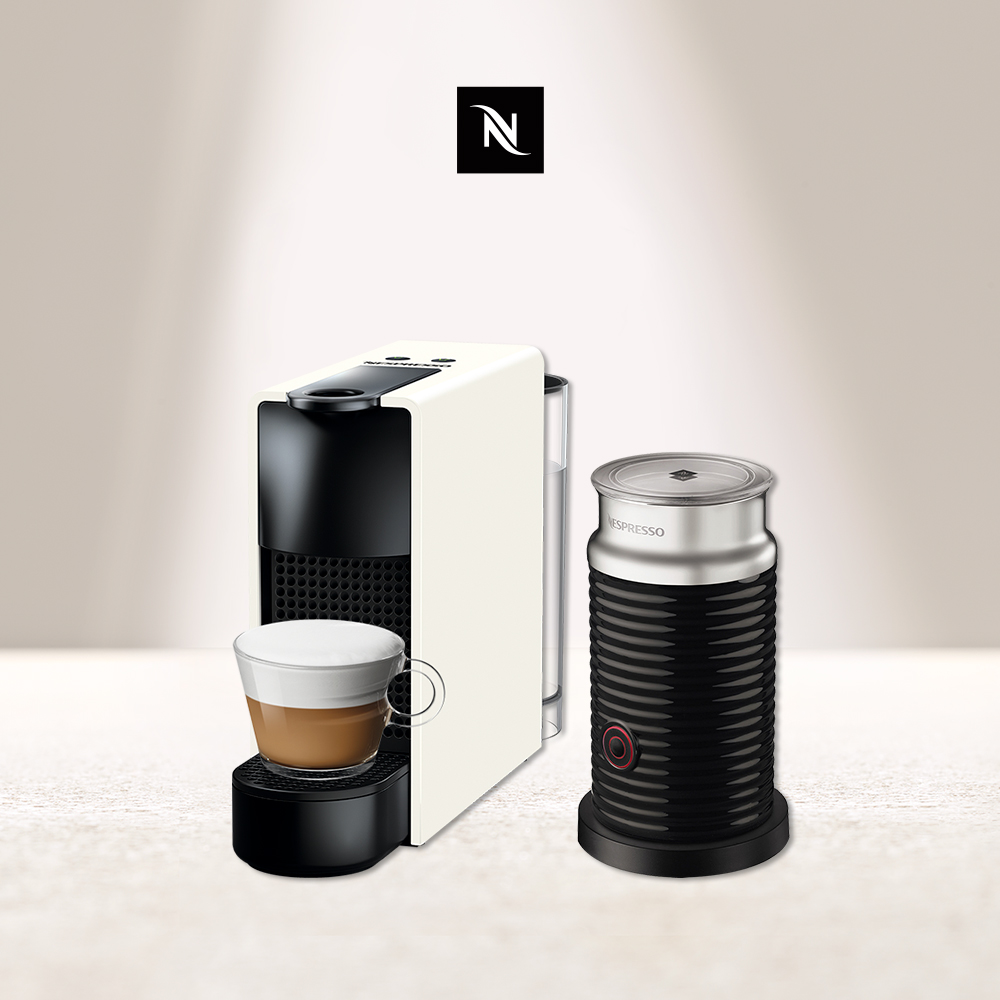 Nespresso 膠囊咖啡機 Essenza Mini (優雅灰/純潔白/鋼琴黑) Aeroccino3奶泡機(三色) 組合 (純潔白)