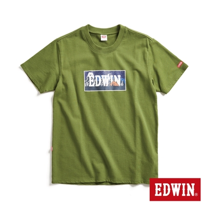 EDWIN 露營系列 富士山腳營地LOGO印花短袖T恤-男-橄欖綠
