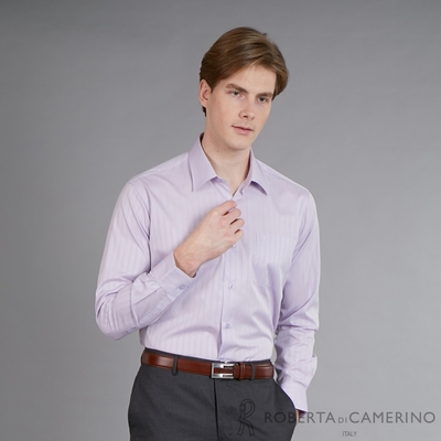 ROBERTA諾貝達 台灣製 進口素材 商務精品 純棉素條紋長袖襯衫 紫色