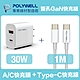 POLYWELL 30W雙孔快充組 充電器+Type-C快充線 1M product thumbnail 1