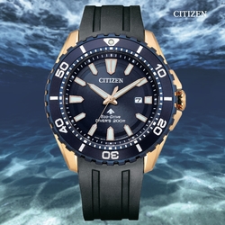 CITIZEN 星辰 PROMASTER 光動能不鏽鋼防水200米潛水錶-藍色 黑膠帶44.5mm BN0196-01L