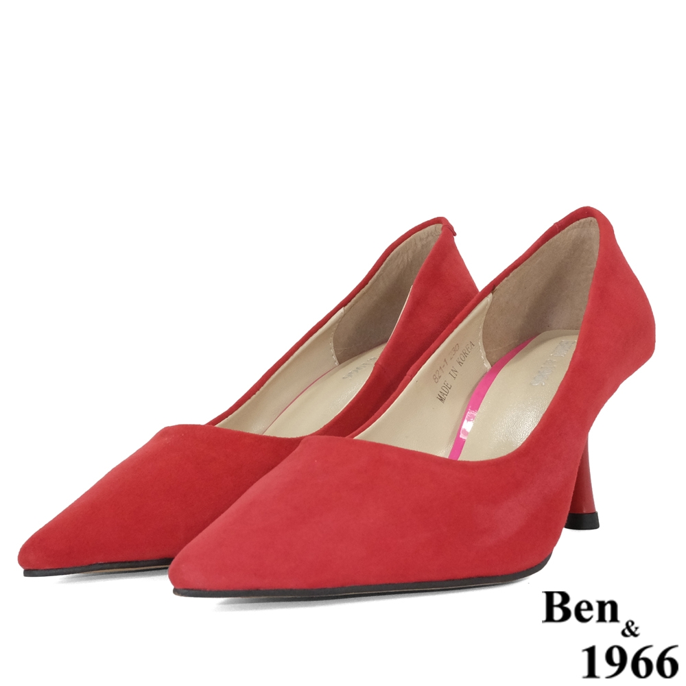 Ben&1966高級頭層羊猄皮氣質細跟高跟鞋-紅(208122)