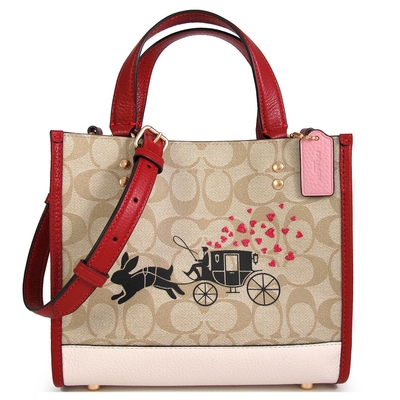 COACH DEMPSEY 小兔馬車防刮LOGO TOTE 22紙袋兩用包(卡其紅色)