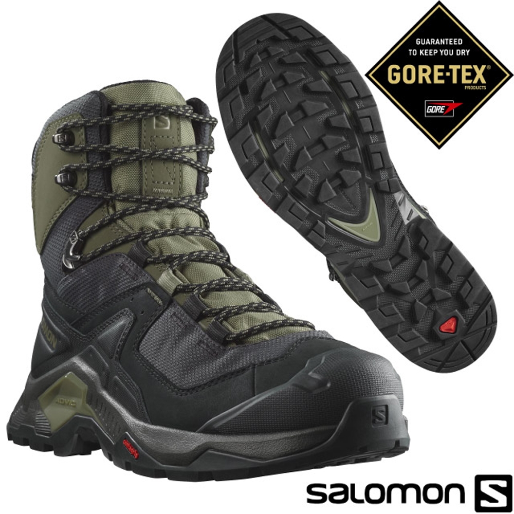 索羅門 SALOMON 男 QUEST ELEMENT GTX 防水透氣耐磨高筒牛皮登山鞋_黑/深藻綠/橄欖綠