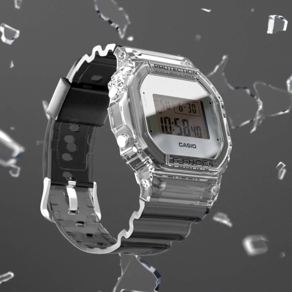 CASIO 卡西歐 G-SHOCK 太空銀 半透明系列手錶 DW-5600SK-1
