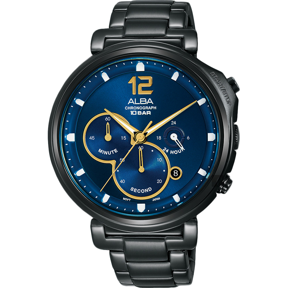 ALBA 雅柏 Tokyo Design 年度計時手錶(AT3E21X1)-藍x鍍黑