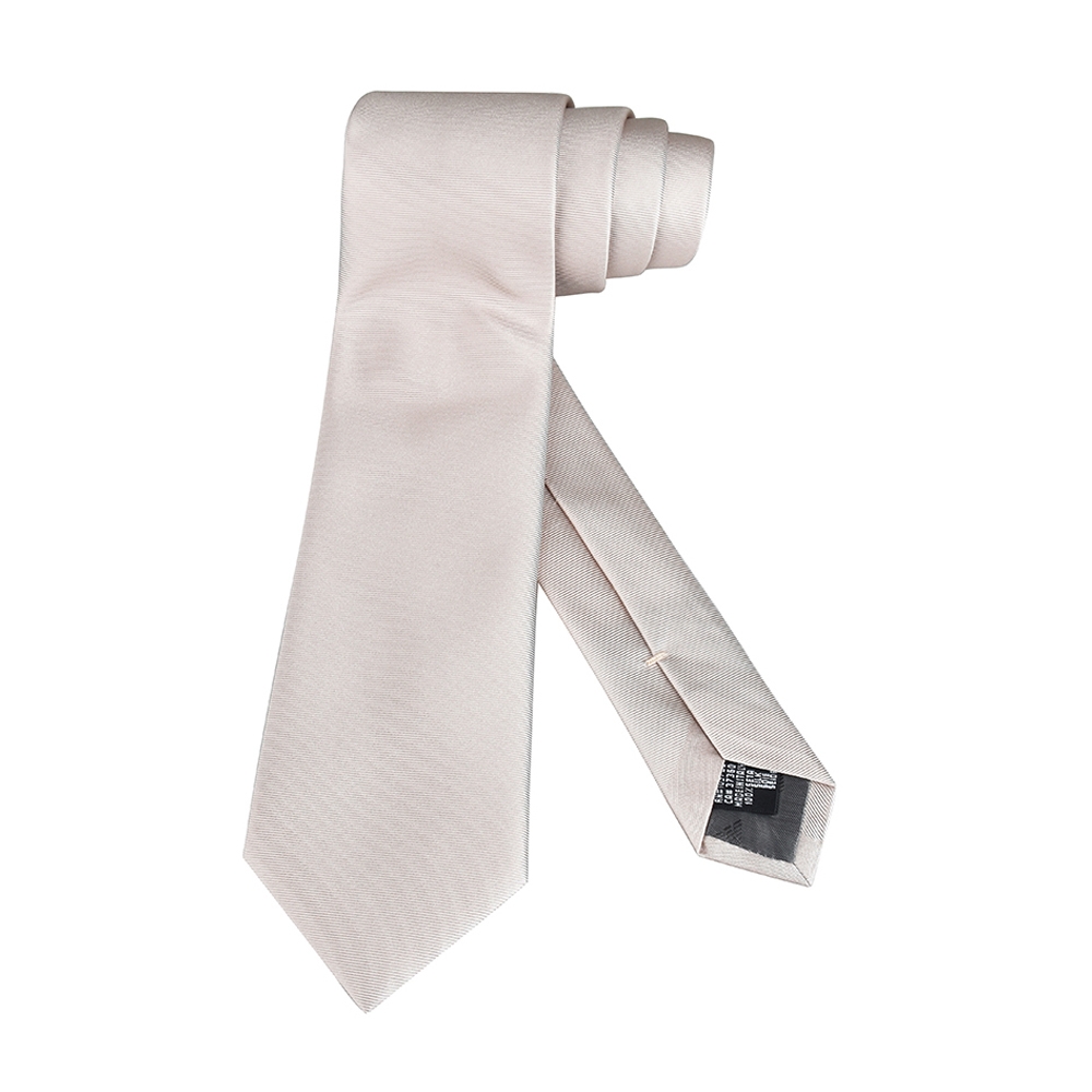 EMPORIO ARMANI 字母刺繡LOGO簡約設計真絲領帶(寬版/奶白)