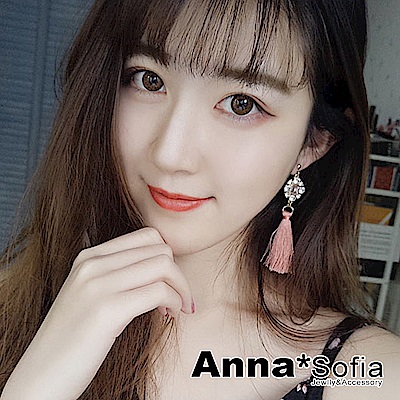 AnnaSofia 檳莓華晶流蘇穗 大型耳針耳環(金系)