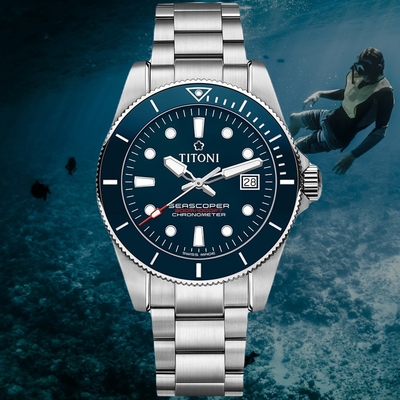 TITONI 梅花錶 Baby Seascoper 300 天文台認證 陶瓷圈潛水機械腕錶 83300S-BE-705