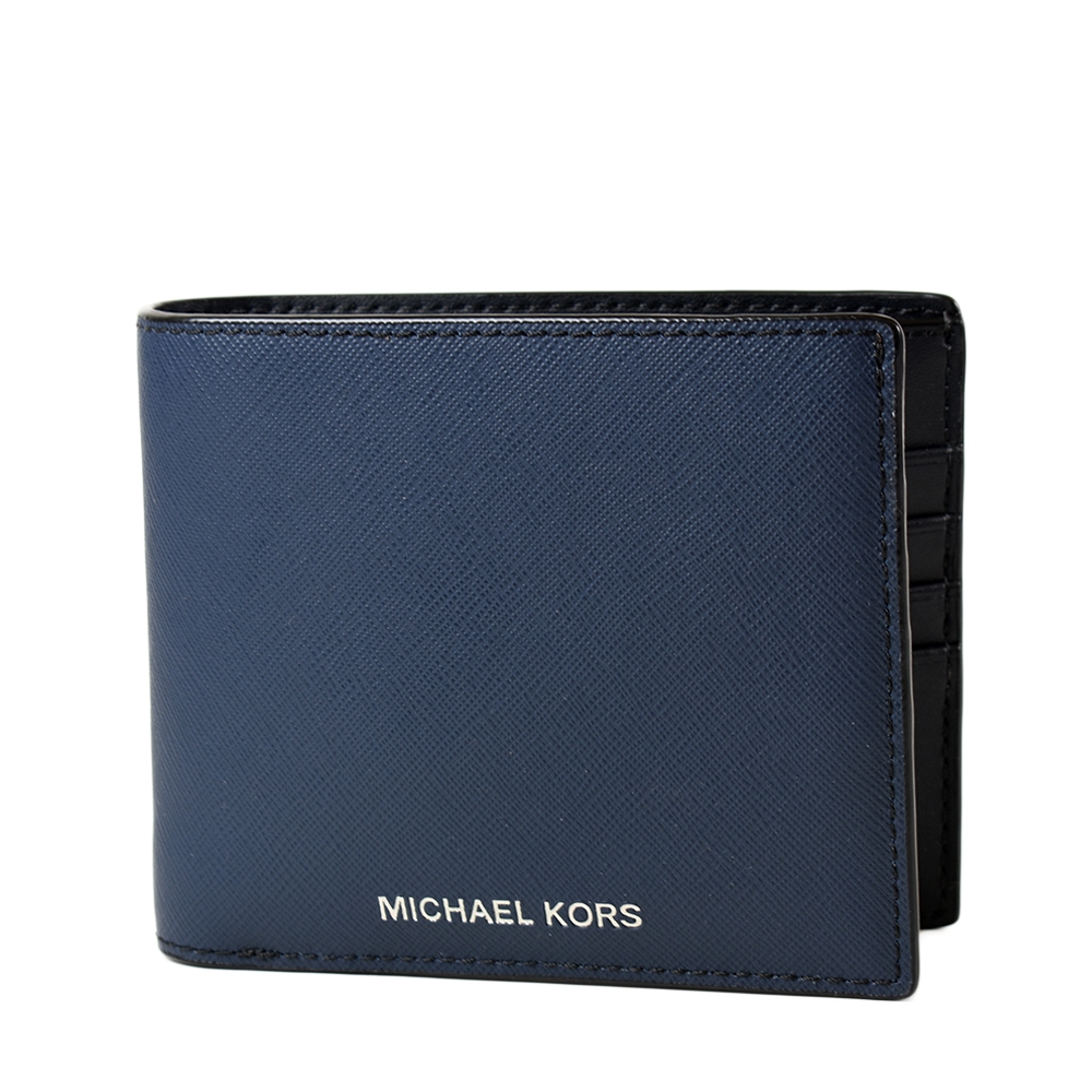 MICHAEL KORS 男款 燙印LOGO防刮八卡短夾/附證件夾-藍色