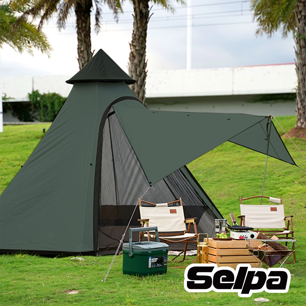 韓國SELPA 升級款一房一廳 印地安帳(軍綠色) 露營 帳篷 家庭帳 五人 大型