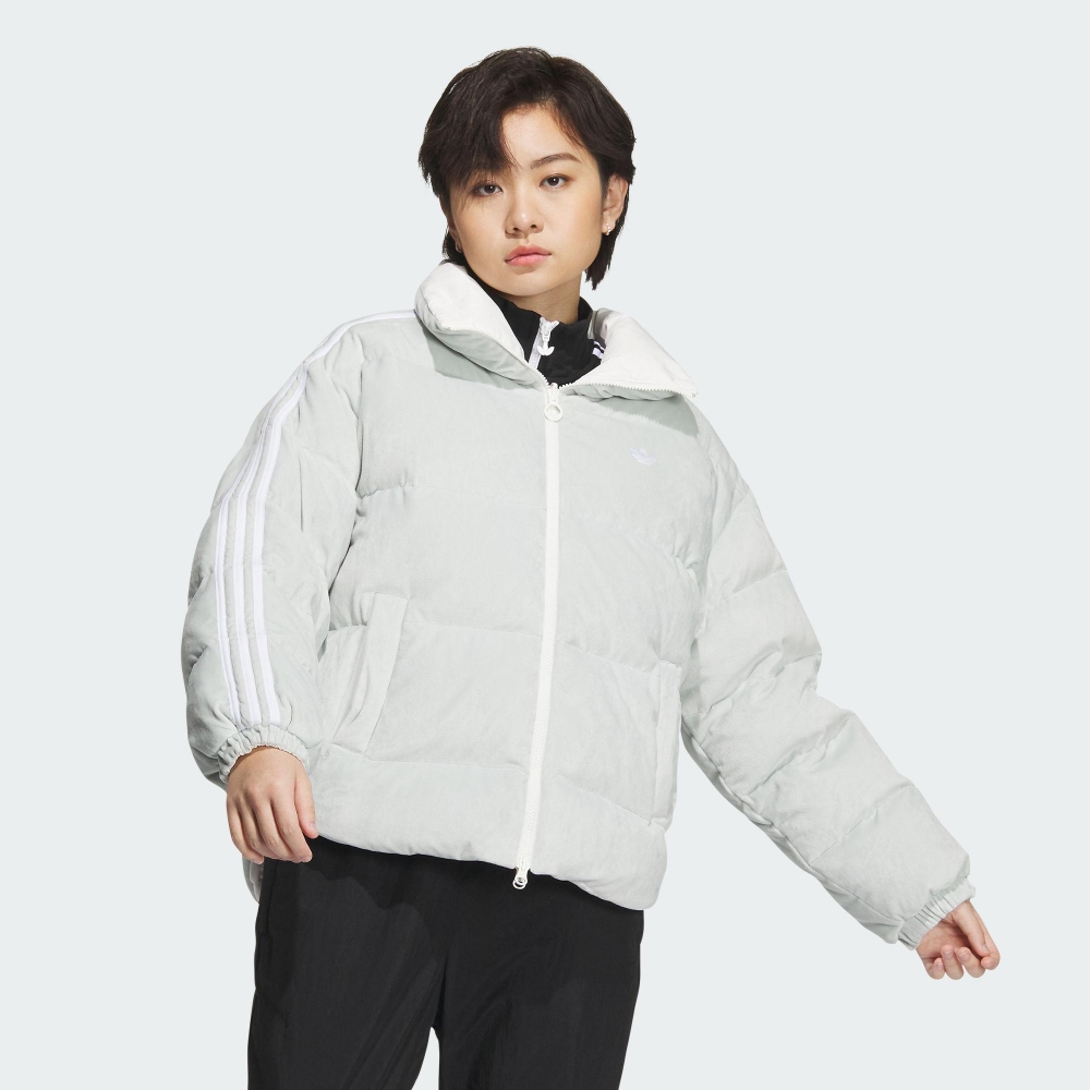 adidas 愛迪達 外套 女款 運動外套 雙面穿 三葉草 亞規 JKT DOWN REV W2 灰白 IU4835