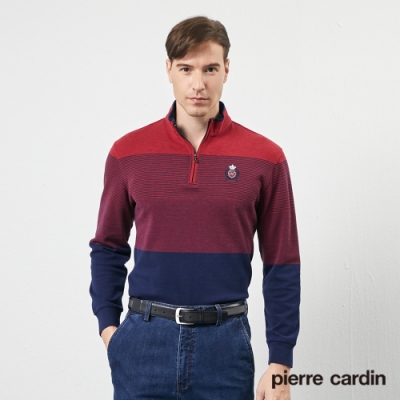 Pierre Cardin皮爾卡登 男款 立領拉鍊定位條長袖POLO衫-紅(5205291-78)