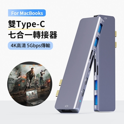 ANTIAN 七合一 雙Type-C 多功能HUB轉接器 HDMI Mac轉接頭 USB3.0集線器