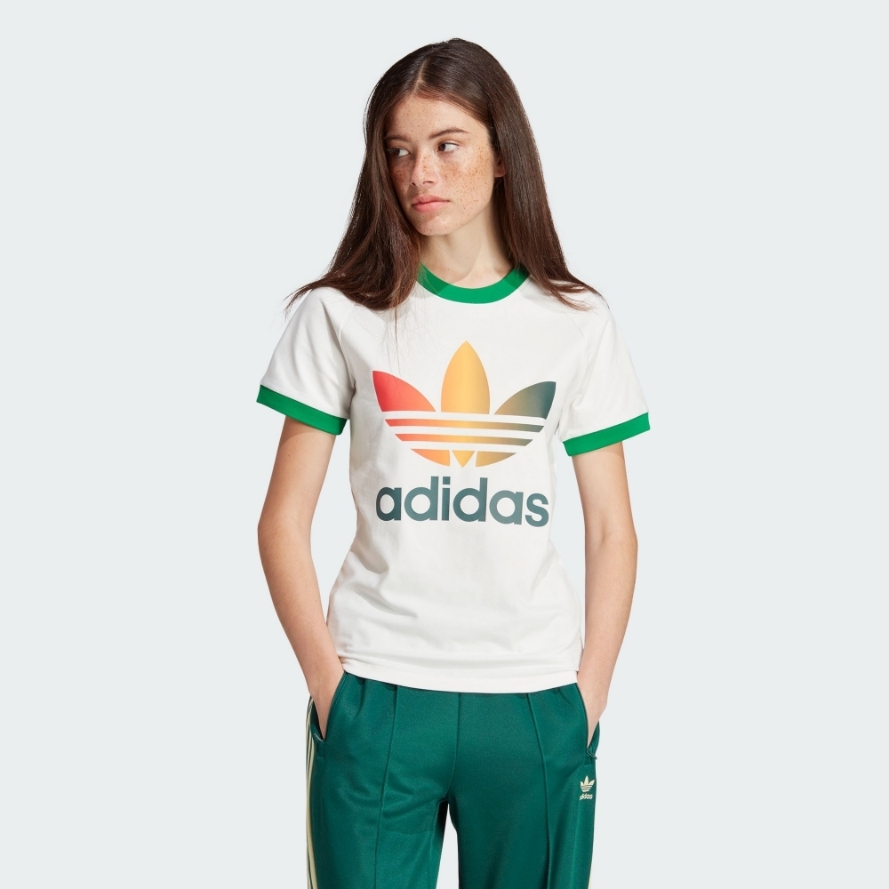 ADIDAS GRADIENT CALI T 三葉草 女短袖上衣-白綠-IS0310