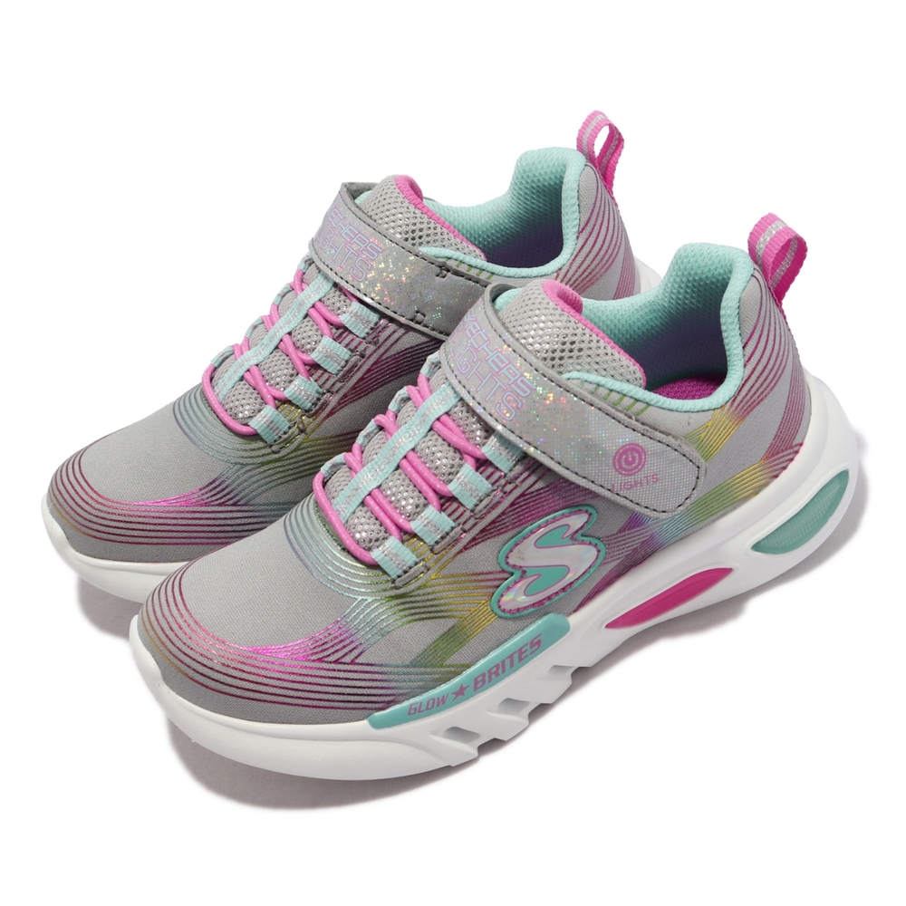 Skechers 休閒鞋 S Lights Glow Brites 童 燈鞋 透氣網布 魔鬼氈 好穿脫 中童 彩色 302306-LGYMT