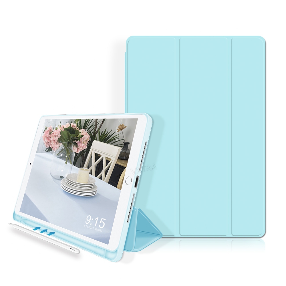 VXTRA筆槽版 iPad Air (第5代) Air5/Air4 10.9吋 親膚全包覆防摔軟套 平板皮套(清新水藍)