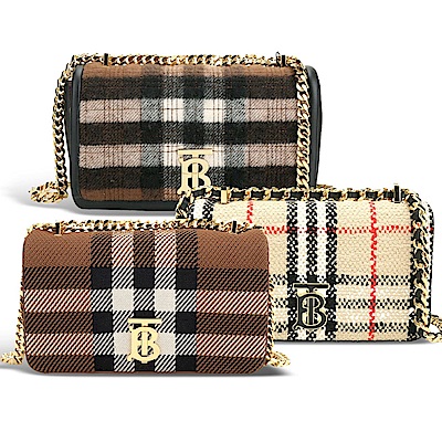 BURBERRY Lola TB字母 [專櫃最高$69,000] 針織格紋羊皮翻蓋包