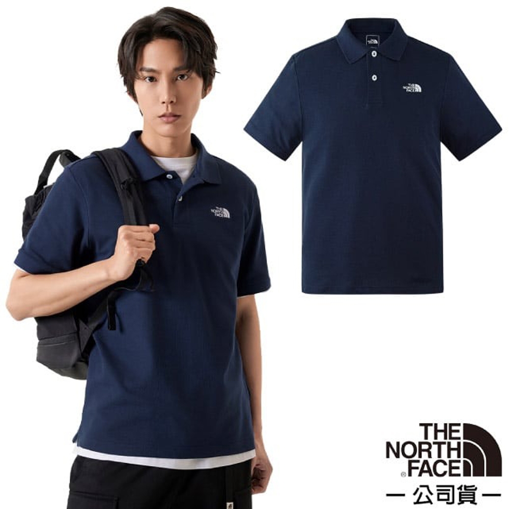 【The North Face】男 吸濕透氣棉質混紡短袖POLO衫(亞洲版型).休閒衫.運動上衣/87UX-8K2 高峰藍 N