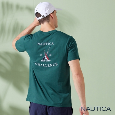 Nautica男裝 時尚LOGO帆船刺繡短袖T恤-綠色