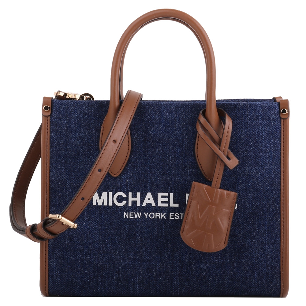 MICHAEL KORS 白標字牛仔布手提斜背兩用包(深藍/小) | 手提包/兩用包