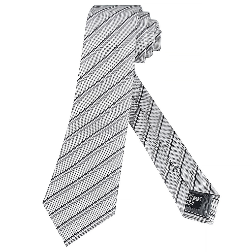 EMPORIO ARMANI標籤LOGO斜條紋設計搭配老鷹緹花內裡真絲領帶(寬版/銀)
