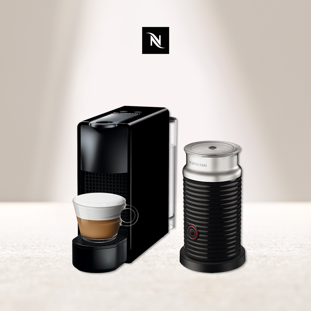 Nespresso 膠囊咖啡機 Essenza Mini (優雅灰/純潔白/鋼琴黑) Aeroccino3奶泡機(三色) 組合 (鋼琴黑)