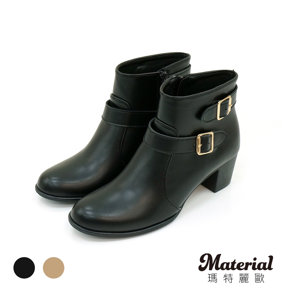 Material瑪特麗歐【全尺碼23-27】女鞋 靴子 MIT時髦方釦拉鍊短靴 T6895