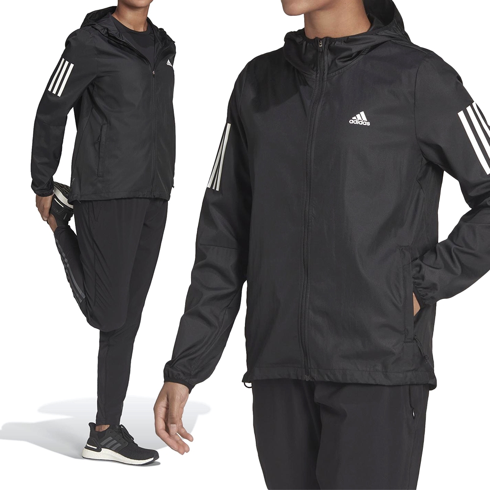 Adidas 女款 黑色 運動 休閒 口袋 反光 連帽外套 外套 H59271