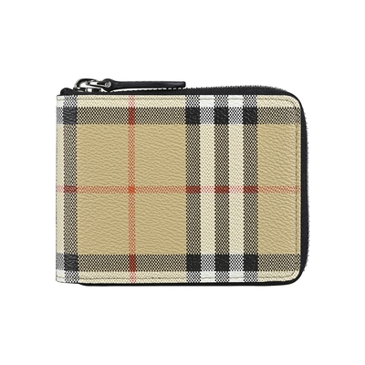 Burberry MS Daniels內裡銀字LOGO帆布3卡拉鍊零錢短夾包(典藏米x內裡黑)