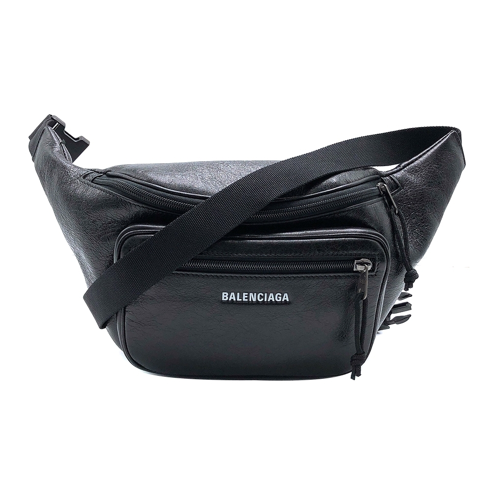 BALENCIAGA Explorer Arena 品牌字母烙印羊皮斜背/腰包(529550-黑)