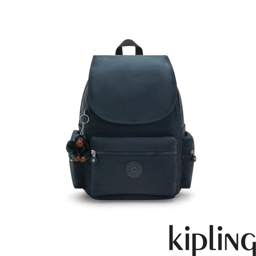 Kipling 沉穩素面藍多袋收納實用後背包-EZRA