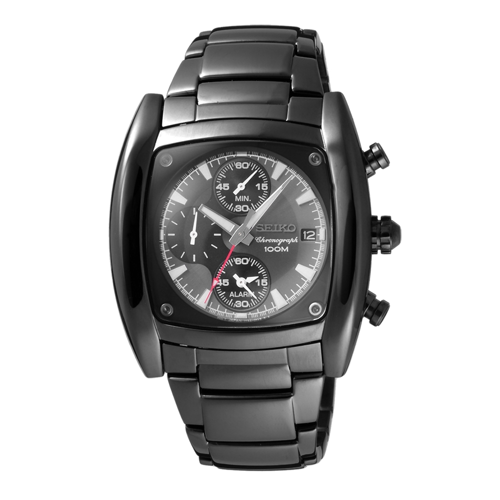 SEIKO 放眼世界三眼腕錶-黑(SNAB01P1)42X45mm