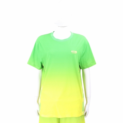 MOSCHINO 兩側字母織帶彈性棉漸層黃綠色短袖TEE T恤