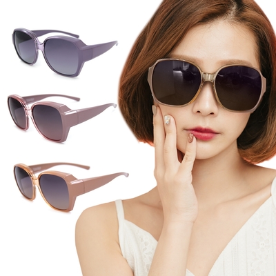 ALEGANT淡雅輕時尚漸層方框全罩式寶麗來偏光墨鏡/外掛式UV400太陽眼鏡/包覆套鏡