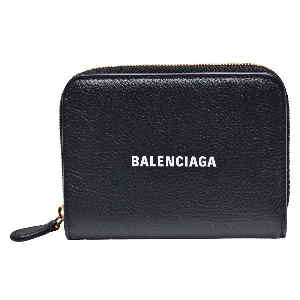 BALENCIAGA 經典品牌字母LOGO牛皮暗釦/拉鍊短夾(黑)"