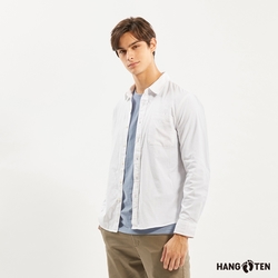 Hang Ten-男裝-牛津布經典素面彈性長袖襯衫-白