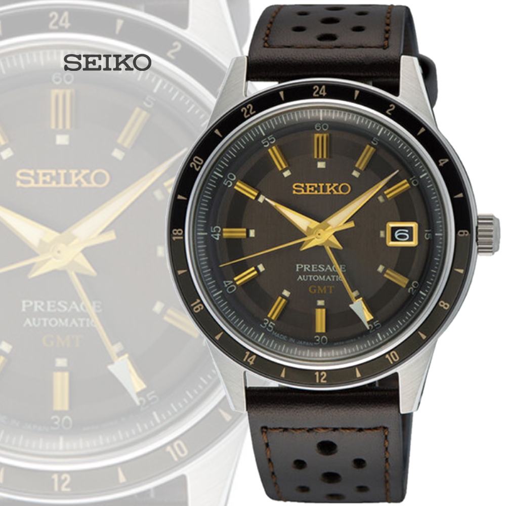 SEIKO 精工 Presage Style60’s GMT雙時區機械錶-棕色錶帶40.8mm SSK013J1/4R34-00B0J_SK028
