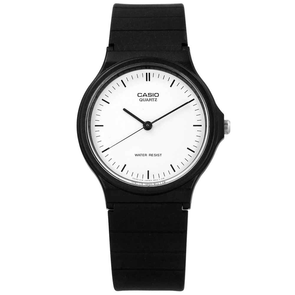 CASIO 卡西歐 簡潔復刻 橡膠手錶-白x黑 MQ-24-7E 33mm