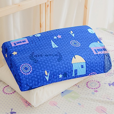 米夢家居-夢想家園系列-工學枕專用100%精梳純棉枕頭布套-深夢藍二入