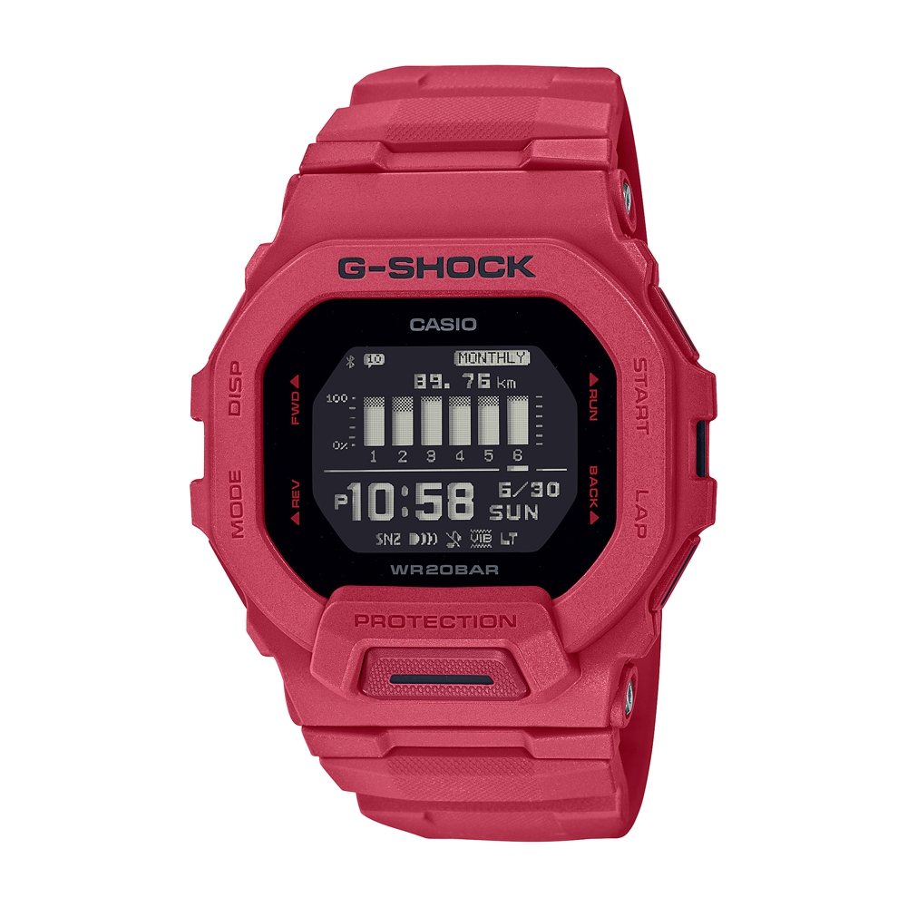 CASIO卡西歐 G-SHOCK 藍牙 烈焰紅 經典方型 運動系列 GBD-200RD-4_45.9mm