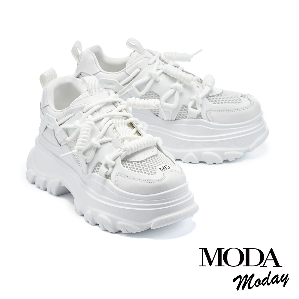 休閒鞋 MODA MODAY 活力率性透氣異材質老爹厚底休閒鞋－白