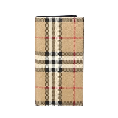 BURBERRY Vintage check 經典格紋對開長夾(卡其)