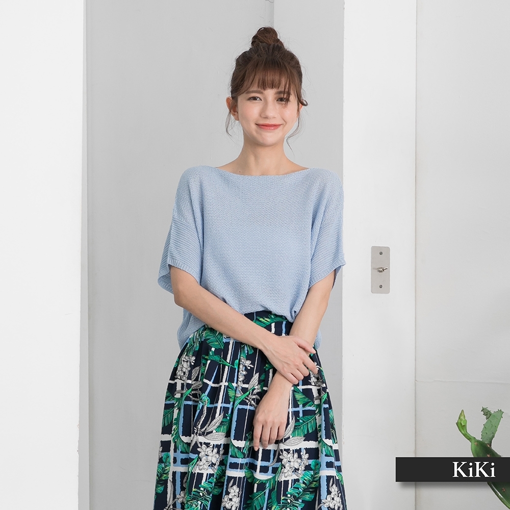 【KiKi】一字領舒適-女短袖針織衫(三色/版型適中)