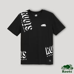Roots男裝-開拓者系列 文字LOGO短袖T恤-黑色