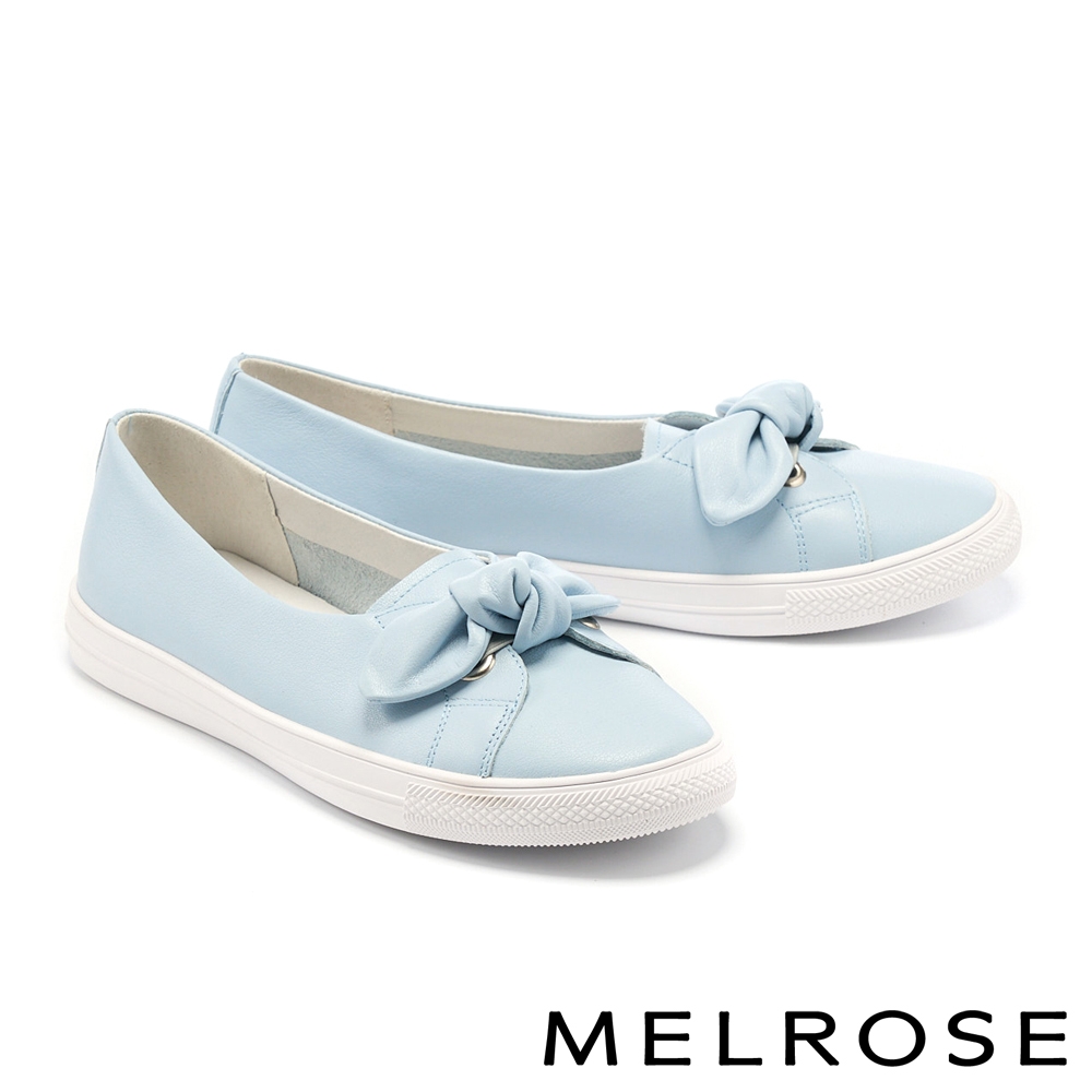 休閒鞋 MELROSE 美樂斯 簡約氣質蝴蝶結牛皮厚底休閒鞋－藍